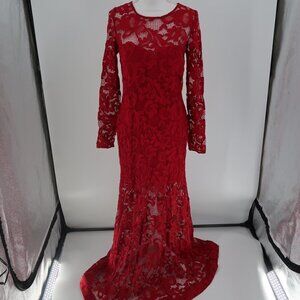 Issue New York Red Lace Long Sleeve Gown Perfect for Christmas Size Large NWOT